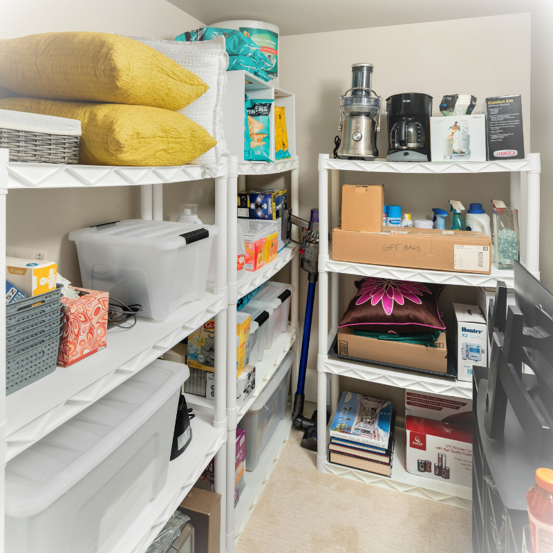 Decluttering and Organizing Closet with organized shelves